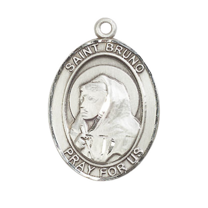 Women's Pewter Saint St. Bruno Medal Pendant on 18 Inch Rhodium Plated Lite Curb Brass Chain with Lobster Claw Clasp, Catholic Religious Necklace - Made in USA- Deluxe Velvet Gift Box