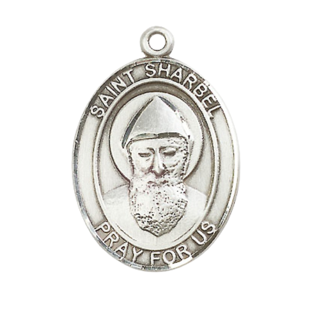Women's Pewter Saint St. Sharbel Medal Pendant on 18 Inch Rhodium Plated Lite Curb Brass Chain with Lobster Claw Clasp, Catholic Religious Necklace - Made in USA- Deluxe Velvet Gift Box