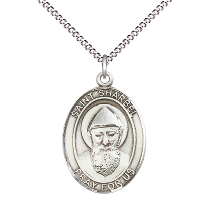 Women's .925 Sterling Silver Saint St. Sharbel Medal Pendant on 18 Inch Rhodium Plated Lite Curb Brass Chain with Lobster Claw Clasp, Catholic Religious Necklace - Made in USA- Deluxe Velvet Gift Box