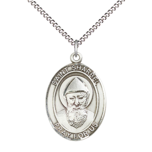 Women's Pewter Saint St. Sharbel Medal Pendant on 18 Inch Rhodium Plated Lite Curb Brass Chain with Lobster Claw Clasp, Catholic Religious Necklace - Made in USA- Deluxe Velvet Gift Box