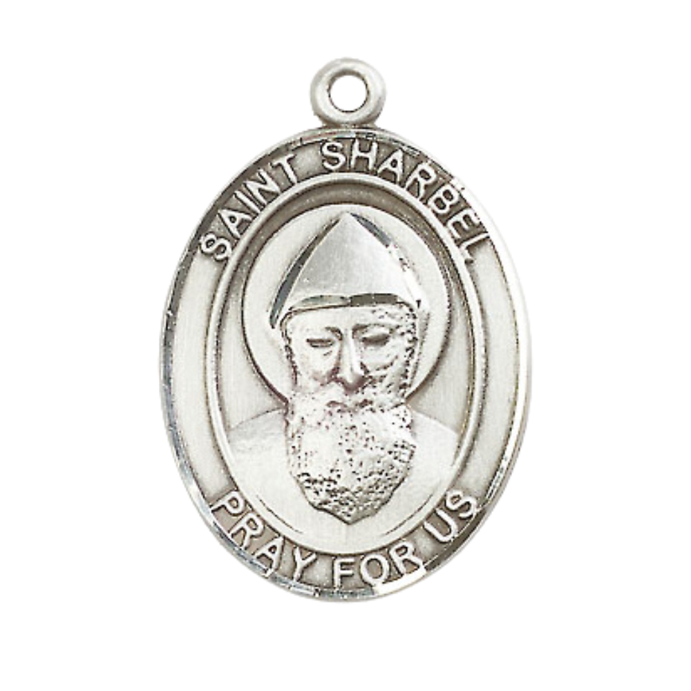 Saint St. Sharbel Men's Medal Necklace – Patron Saint St. of the Order of Saint St. Sharbel – 24 Inch Endless Light Rhodium Plated Heavy Curb Chain, Catholic Medal – Velvet Gift Box