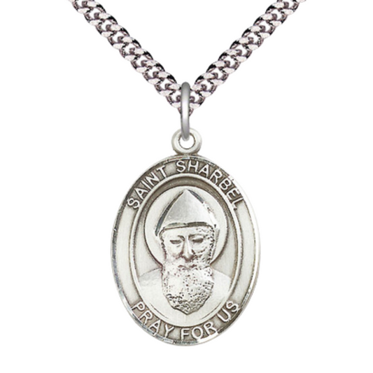 Saint St. Sharbel Medal Necklace, Catholic Medal - Patron Saint. of the Order of Saint St. Sharbel – 24 Inch Endless Light Rhodium Plated plated Chain – Velvet Gift Box