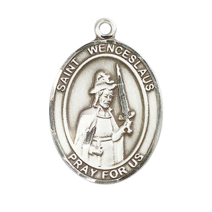 Saint Wenceslaus Medal Necklace – Patron Saint of Brewers – 24" Endless Light Rhodium Plated plated Chain – Velvet Gift Box