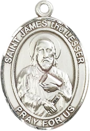 Women's .925 Sterling Silver Saint St. James the Lesser Medal Pendant on 18 Inch Rhodium Plated Lite Curb Brass Chain w/ Lobster Claw Clasp, Catholic Religious Necklace - Made in USA- Deluxe Velvet Gift Box