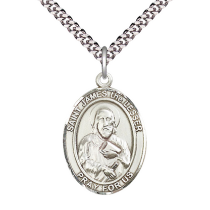 Saint St. James the Lesser Men's Medal Necklace – Patron Saint St. of Pharmacists – 24 Inch Endless Light Rhodium Plated Heavy Curb Chain, Catholic Medal – Velvet Gift Box