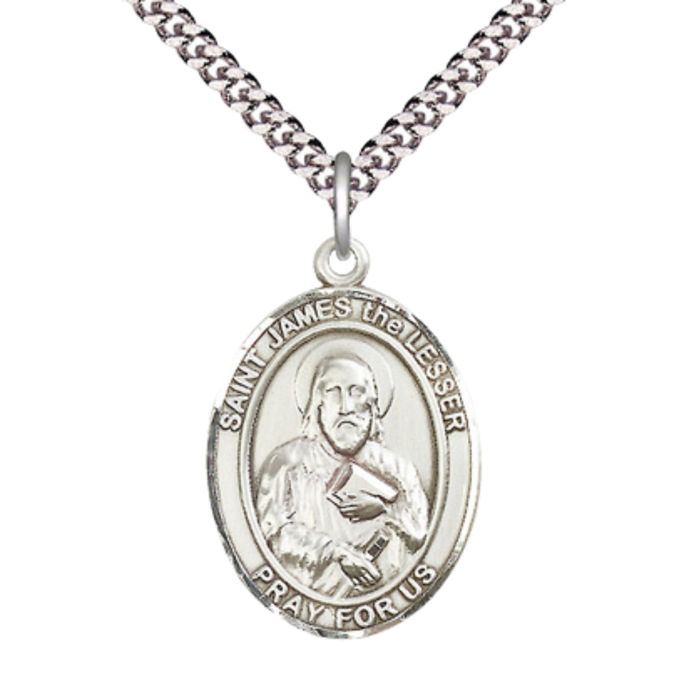 Saint St. James the Lesser Medal Necklace, Catholic Medal - Patron Saint. of Pharmacists – 24 Inch Endless Light Rhodium Plated plated Chain – Velvet Gift Box