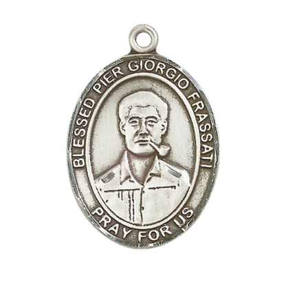 Blessed Pier Giorgio Frassati Medal Necklace – Men's .925 Sterling Silver Pendant on 24 Inch Light Rhodium Plated Heavy Curb Chain – Catholic Patron of World Youth Day – Velvet Gift Box Included