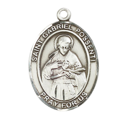 Women's .925 Sterling Silver Saint St. Gabriel Possenti Medal Pendant on 18 Inch Rhodium Plated Lite Curb Brass Chain with Lobster Claw Clasp, Catholic Religious Necklace - Made in USA- Velvet Gift Box