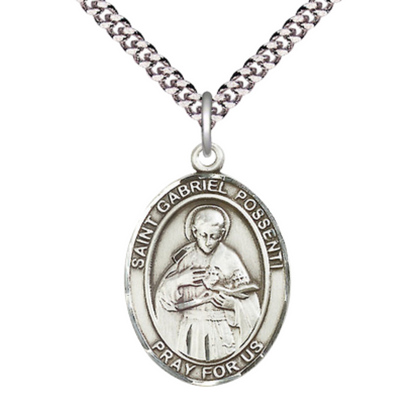 Saint St. Gabriel Possenti Medal Necklace, Catholic Medal - Patron Saint. of College Students – 24 Inch Endless Light Rhodium Plated plated Chain – Velvet Gift Box