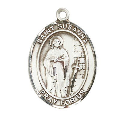 Women's .925 Sterling Silver Saint St. Susanna Medal Pendant on 18 Inch Rhodium Plated Lite Curb Brass Chain with Lobster Claw Clasp, Catholic Religious Necklace - Made in USA- Deluxe Velvet Gift Box