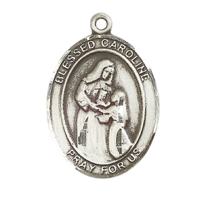 Women's Pewter Blessed Caroline Gerhardinger Medal Pendant on 18 Inch Rhodium Plated Lite Curb Brass Chain with Lobster Claw Clasp, Catholic Religious Necklace - Made in USA- Deluxe Velvet Gift Box