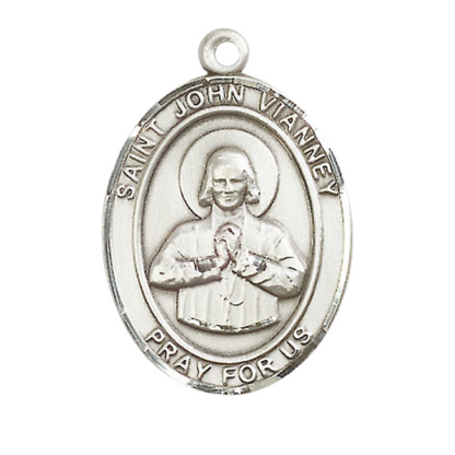 Women's .925 Sterling Silver Saint St. John Vianney Medal Pendant on 18 Inch Rhodium Plated Lite Curb Brass Chain with Lobster Claw Clasp, Catholic Religious Necklace - Made in USA- Deluxe Velvet Gift Box