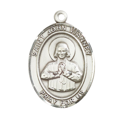 Saint John Vianney Medal Necklace – Patron Saint of Confessors & Priests – 24" Endless Light Rhodium Plated plated Chain – Velvet Gift Box