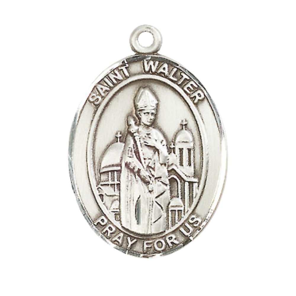 Saint St. Walter of Pontnoise Medal Necklace, Catholic Medal - Patron Saint. of Prisoners of War (POWs) – 24 Inch Endless Light Rhodium Plated plated Chain – Velvet Gift Box