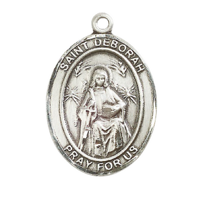 Women's Pewter Saint St. Deborah Medal Pendant on 18 Inch Rhodium Plated Lite Curb Brass Chain with Lobster Claw Clasp, Catholic Religious Necklace - Made in USA- Deluxe Velvet Gift Box
