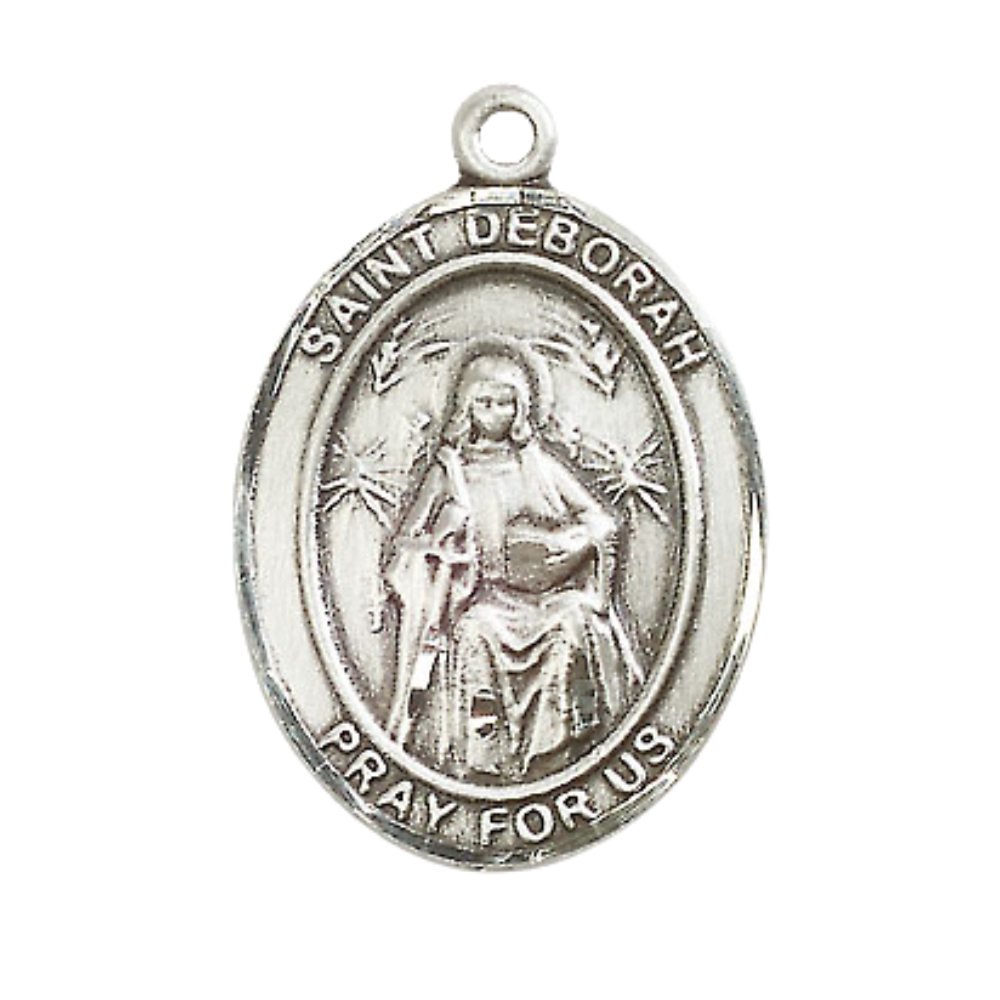 Saint St. Deborah Medal Necklace – 24 Inch Endless Light Rhodium Plated plated Chain, Catholic Medal – Velvet Gift Box