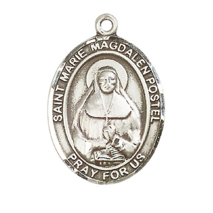 Women's .925 Sterling Silver Marie Magdalen Postel Large Medal Pendant on 18 Inch Rhodium Plated Lite Curb Brass Chain with Lobster Claw Clasp, Catholic Religious Necklace - Made in USA- Velvet Gift Box