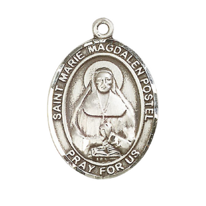 Marie Magdalen Postel Medal Necklace – Men's Pewter Pendant with 24-Inch Light Rhodium Plated plated Chain – Velvet Gift Box Included