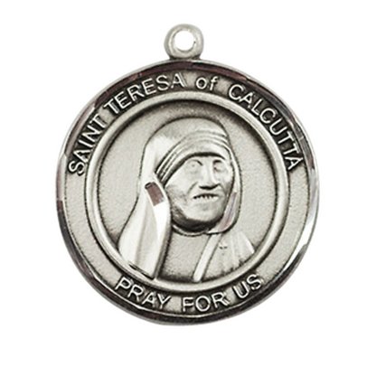Women's .925 Sterling Silver Saint St. Teresa of Calcutta Medal Pendant on 18 Inch Rhodium Plated Lite Curb Brass Chain with Lobster Claw Clasp, Catholic Religious Necklace - Made in USA- Velvet Gift Box