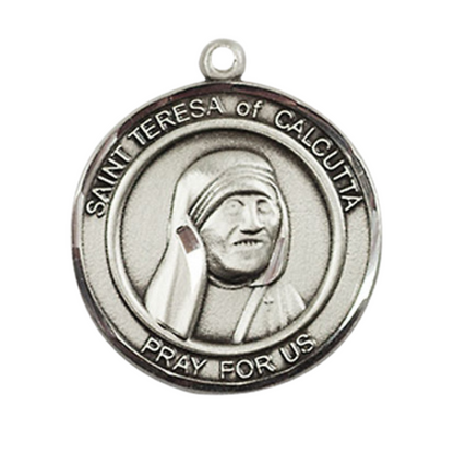 Men's .925 Sterling Silver Saint St. Teresa of Calcutta Medal Pendant on 24 Inch Endless Rhodium Plated Heavy Curb Chain, Catholic Religious Necklace - Made in USA - Deluxe Velvet Gift Box
