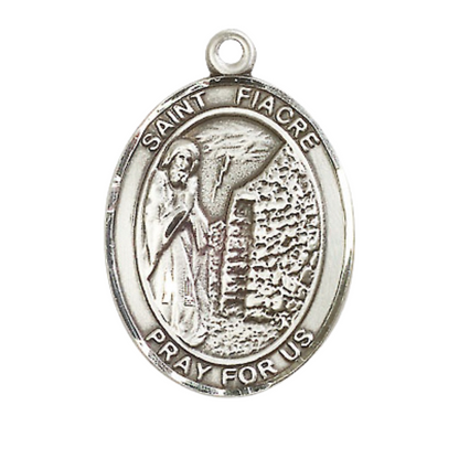 Women's .925 Sterling Silver Saint St. Fiacre Medal Pendant on 18 Inch Rhodium Plated Lite Curb Brass Chain with Lobster Claw Clasp, Catholic Religious Necklace - Made in USA- Deluxe Velvet Gift Box