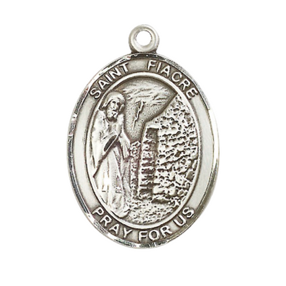 Saint St. Fiacre Medal Necklace – Men's .925 Sterling Silver Pendant with 24- Inch Light Rhodium Plated Heavy Curb Chain – Patron Saint St. of Gardeners, Catholic Medal – Velvet Gift Box Included