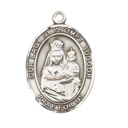 Our Lady of Prompt Succor Medal Necklace – Men's .925 Sterling Silver Pendant with 24- Inch Light Rhodium Plated Heavy Curb Chain – Patron Saint St. of New Orleans, Catholic Medal – Velvet Gift Box Included