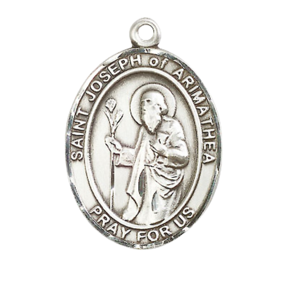 Women's .925 Sterling Silver Saint St. Joseph of Arimathea Medal Pendant on 18 Inch Rhodium Plated Lite Curb Brass Chain with Lobster Claw Clasp, Catholic Religious Necklace - Made in USA- Velvet Gift Box