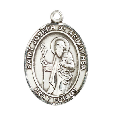 Saint St. Joseph of Arimathea Medal Necklace – Men's Pewter Pendant with 24 - Inch Light Rhodium Plated plated Chain – Patron Saint St. of Funeral Directors, Catholic Medal – Velvet Gift Box Included