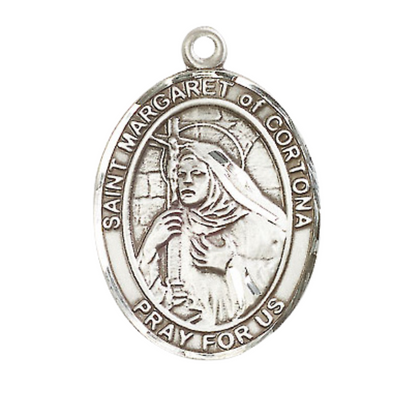 Women's .925 Sterling Silver Saint St. Margaret of Cortona Medal Pendant on 18 Inch Rhodium Plated Lite Curb Brass Chain with Lobster Claw Clasp, Catholic Religious Necklace - Made in USA- Velvet Gift Box