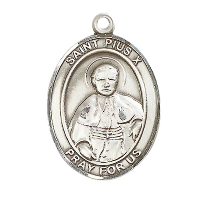 Women's .925 Sterling Silver Saint St. Pius X Medal Pendant on 18 Inch Rhodium Plated Lite Curb Brass Chain with Lobster Claw Clasp, Catholic Religious Necklace - Made in USA- Deluxe Velvet Gift Box