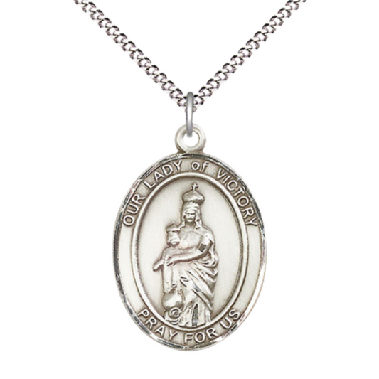 Women's Pewter Saint St. Rosalia Medal Pendant on 18 Inch Rhodium Plated Lite Curb Brass Chain with Lobster Claw Clasp, Catholic Religious Necklace - Made in USA- Deluxe Velvet Gift Box