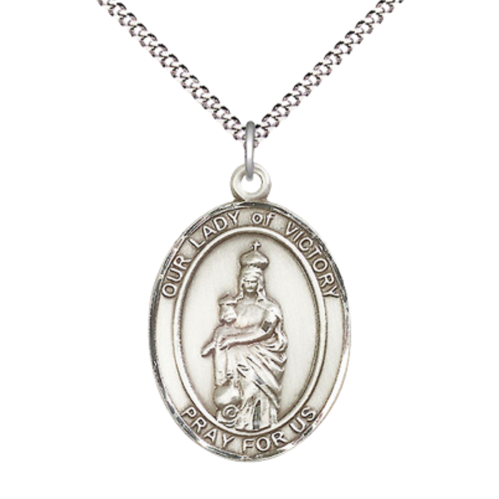 Women's .925 Sterling Silver Saint St. Rosalia Medal Pendant on 18 Inch Rhodium Plated Lite Curb Brass Chain with Lobster Claw Clasp, Catholic Religious Necklace - Made in USA- Deluxe Velvet Gift Box