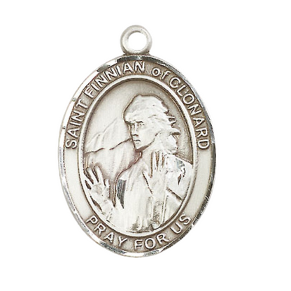 Saint St. Finnian of Clonard Medal Necklace – Men's Pewter Pendant with 24- Inch Light Rhodium Plated plated Chain – Patron Saint St. of Teaching & Sharing, Catholic Medal – Velvet Gift Box Included