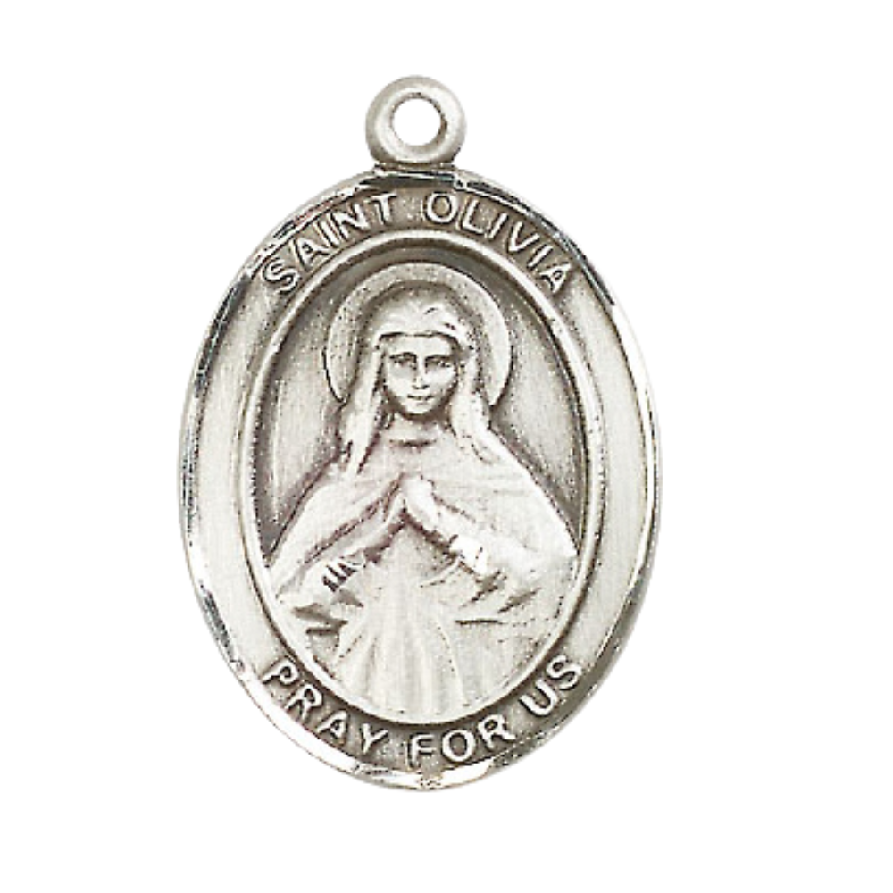 Saint St. Olivia Medal Necklace – Men's .925 Sterling Silver Pendant with 24- Inch Light Rhodium Plated Heavy Curb Chain – Patron Saint St. of Trivigliano, Italy, Catholic Medal – Velvet Gift Box Included