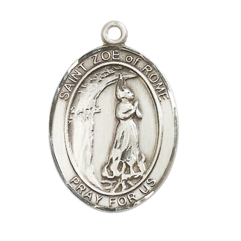Saint St. Zoe of Rome Medal Necklace – Men's Pewter Pendant with 24 - Inch Light Rhodium Plated Chain, Catholic Medal – Velvet Gift Box Included