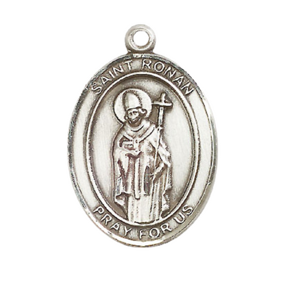 Saint St. Ronan Medal Necklace – Men's Pewter Pendant with 24 - Inch Light Rhodium Plated Chain – Patron Saint St. of Marown Parish, Catholic Medal – Velvet Gift Box Included
