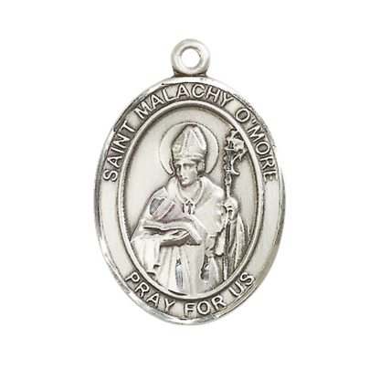 Women's Pewter Saint St. Malachy O'More Medal Pendant on 18 Inch Rhodium Plated Lite Curb Brass Chain with Lobster Claw Clasp, Catholic Religious Necklace - Made in USA- Deluxe Velvet Gift Box