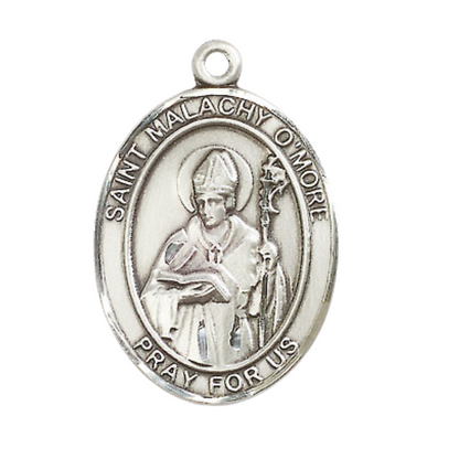 Saint St. Malachy O'More Medal Necklace – Men's Pewter Pendant with 24 - Inch Light Rhodium Plated Chain – Patron Saint St. of Ireland, Catholic Medal – Velvet Gift Box Included