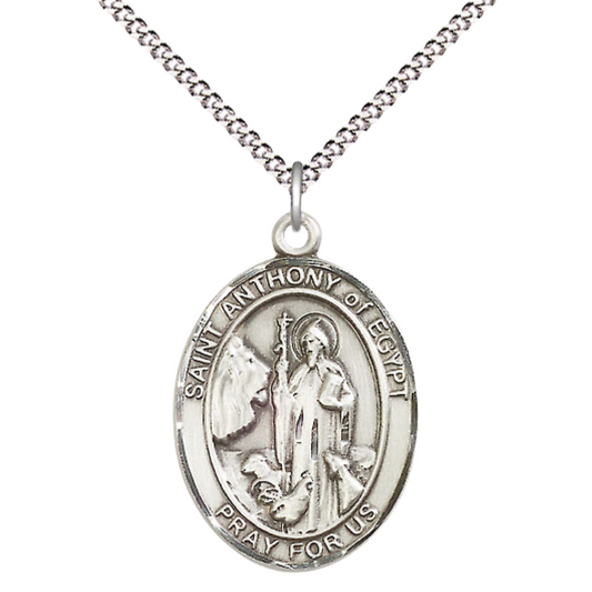 Women's .925 Sterling Silver Saint St. Anthony of Egypt Medal Pendant on 18 Inch Rhodium Plated Lite Curb Brass Chain with Lobster Claw Clasp, Catholic Religious Necklace - Made in USA- Velvet Gift Box