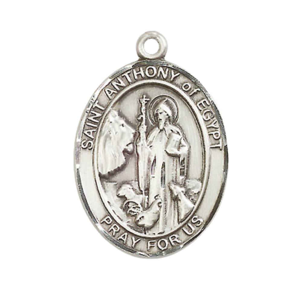Women's .925 Sterling Silver Saint St. Anthony of Egypt Medal Pendant on 18 Inch Rhodium Plated Lite Curb Brass Chain with Lobster Claw Clasp, Catholic Religious Necklace - Made in USA- Velvet Gift Box