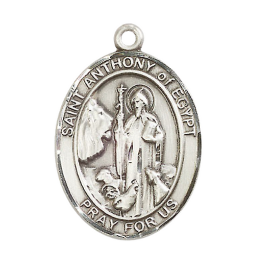 .925 Sterling Silver Saint St. Anthony of Egypt Medal Pendant on 24 Inch Rhodium Plated Heavy Curb Brass Chain with Lobster Claw clasp, Catholic Religious Necklace - Made in USA- Deluxe Velvet Gift Box