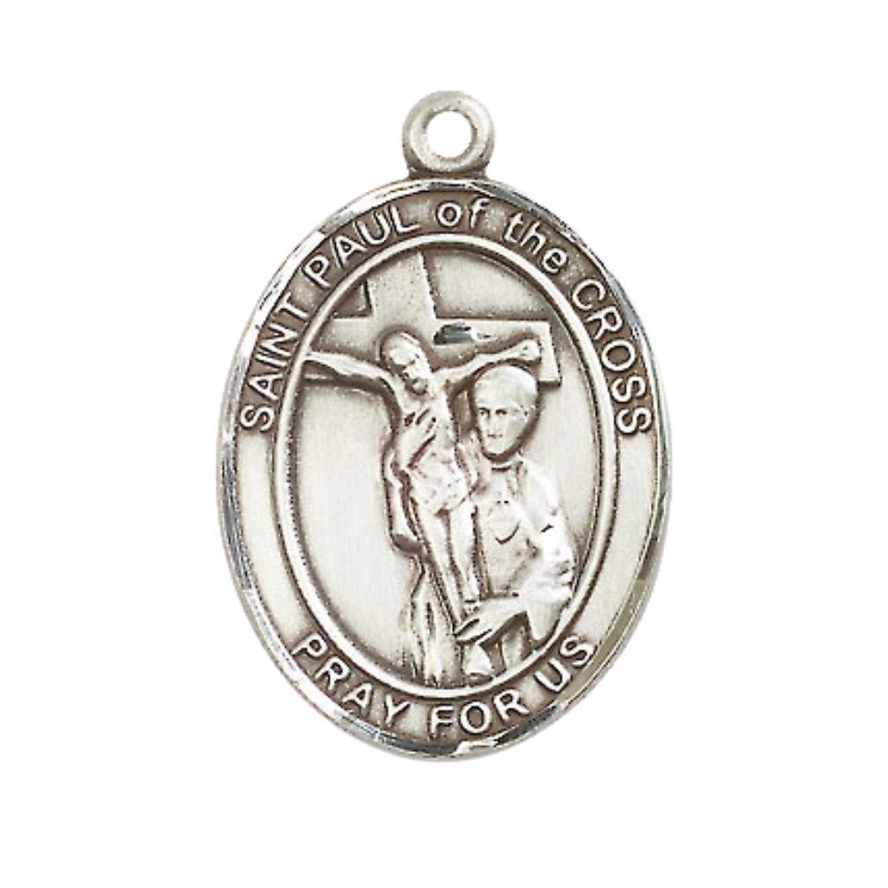 Women's Pewter Saint St. Paul of the Cross Medal Pendant on 18 Inch Rhodium Plated Lite Curb Brass Chain with Lobster Claw Clasp, Catholic Religious Necklace - Made in USA- Deluxe Velvet Gift Box