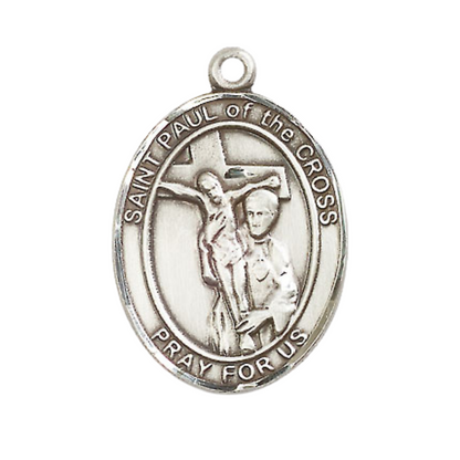 Women's Pewter Saint St. Paul of the Cross Medal Pendant on 18 Inch Rhodium Plated Lite Curb Brass Chain with Lobster Claw Clasp, Catholic Religious Necklace - Made in USA- Deluxe Velvet Gift Box