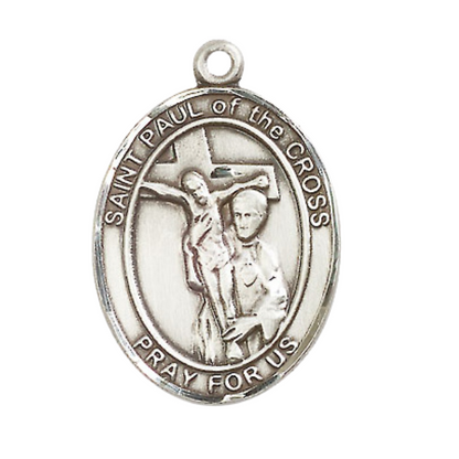 Saint St. Paul of the Cross Men's Medal Necklace – 24 Inch Endless Light Rhodium Plated Heavy Curb Chain, Catholic Medal – Velvet Gift Box