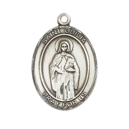 Women's .925 Sterling Silver Saint St. Odilia Medal Pendant on 18 Inch Rhodium Plated Lite Curb Brass Chain with Lobster Claw Clasp, Catholic Religious Necklace - Made in USA- Deluxe Velvet Gift Box