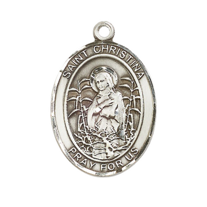 Women's .925 Sterling Silver Saint St. Christina the Astonishing Medal Pendant on 18 Inch Rhodium Plated Lite Curb Brass Chain w/ Lobster Claw Clasp, Catholic Religious Necklace - Made in USA- Velvet Gift Box