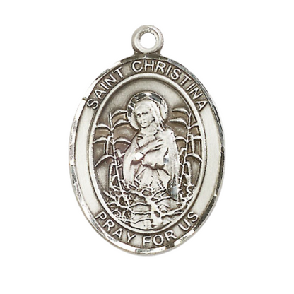 Men's .925 Sterling Silver Saint St. Christina the Astonishing Medal Pendant on 24 Inch Light Rhodium Plated Heavy Curb Brass Chain – Catholic Religious Necklace - Made in USA- – Velvet Gift Box Included