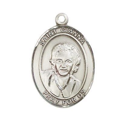 Women's .925 Sterling Silver Saint St. Gianna Medal Pendant on 18 Inch Rhodium Plated Lite Curb Brass Chain with Lobster Claw Clasp, Catholic Religious Necklace - Made in USA- Deluxe Velvet Gift Box