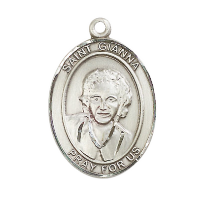 Saint St. Gianna Medal Necklace– Men's .925 Sterling Silver Pendant on 24 Inch Light Rhodium Plated Heavy Curb Chain – Catholic Religious Jewelry – Velvet Gift Box Included
